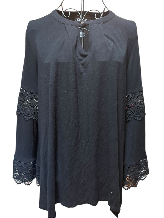Wrangler Tops - Wrangler Black Lace-Trim Bell Sleeve Tunic Medium
